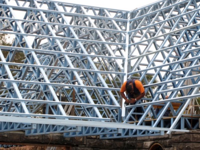 Detail of the truss structure of steel roof trusses