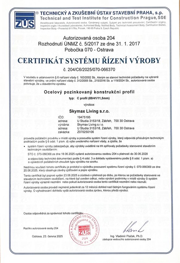 Certifikát řízení výroby