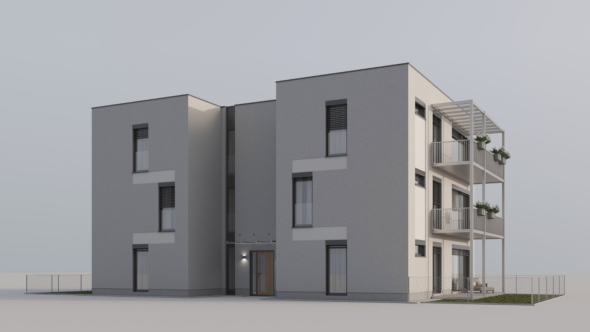 Edificio de apartamentos BD DuoFLEX — construcción modular LGSF, vista 01